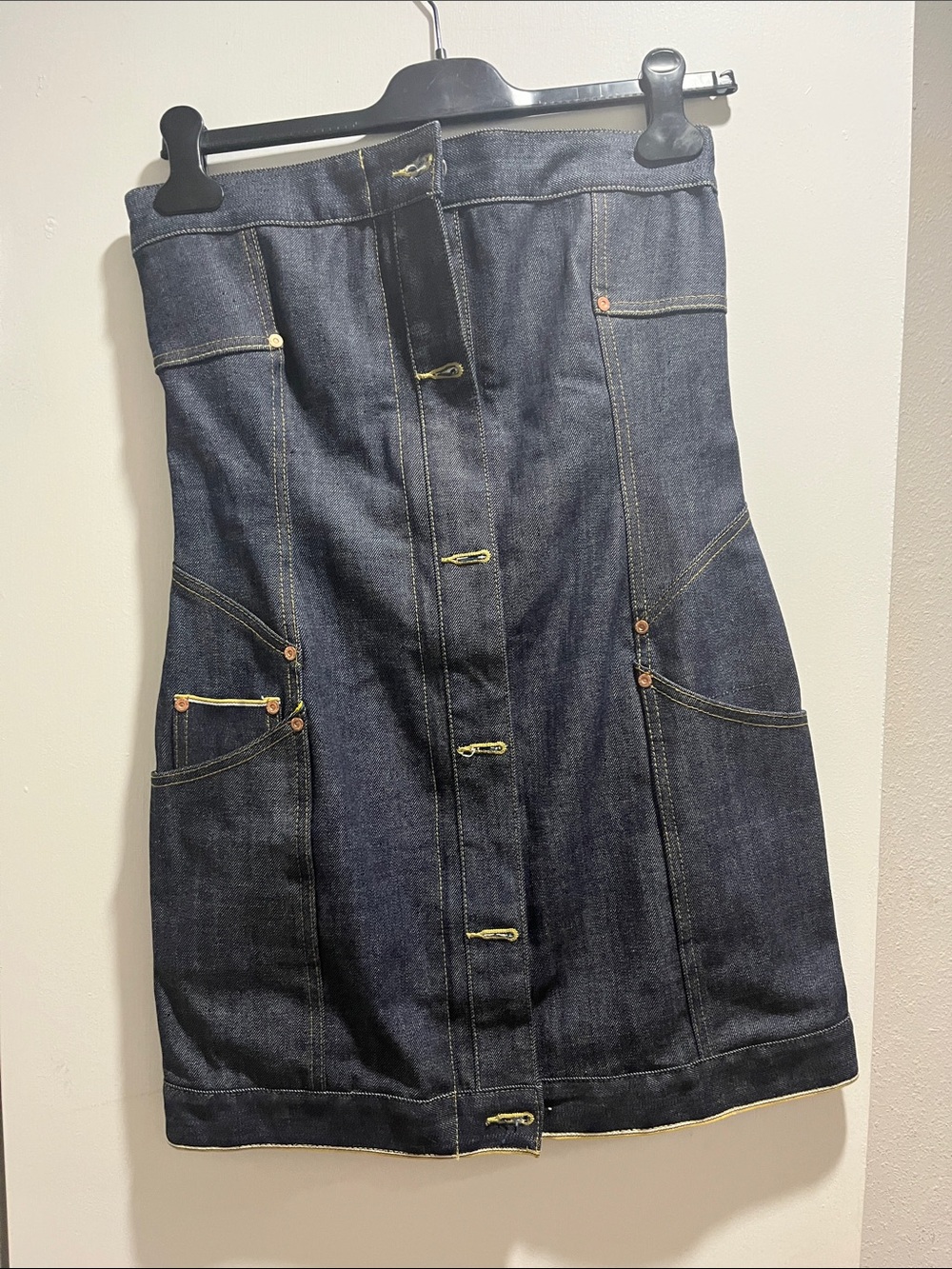 Dark Indigo Button-Front Denim Mini Skirt